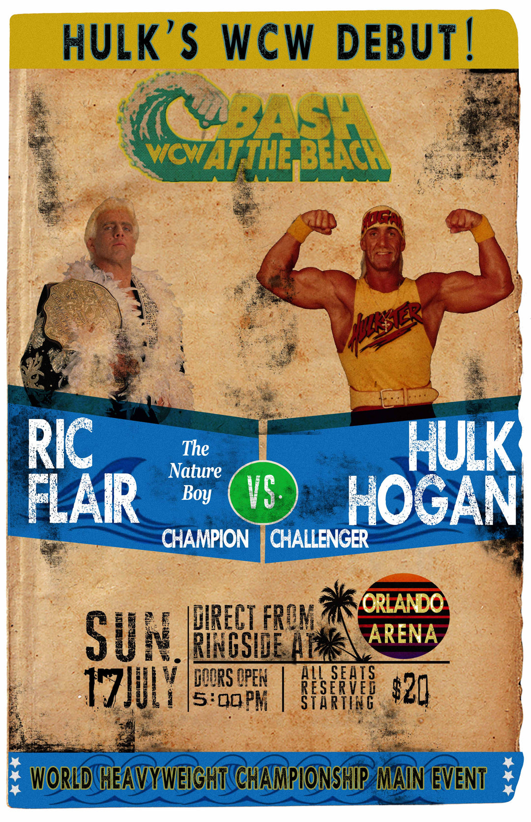 Hulk Hogan WCW Debut Bash at the Beach 1994 Wrestling Poster featuring Ric Flair
