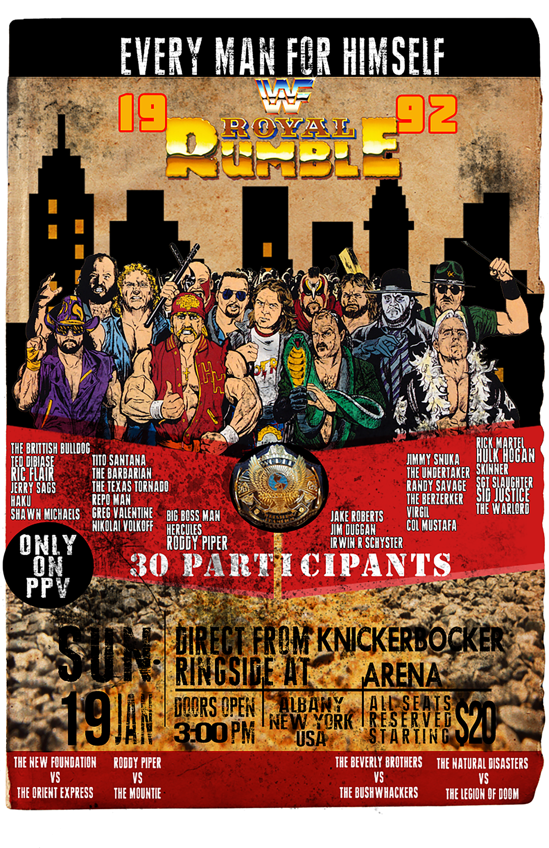 1992 Royal Rumble Poster Vintage Style Wrestling Poster