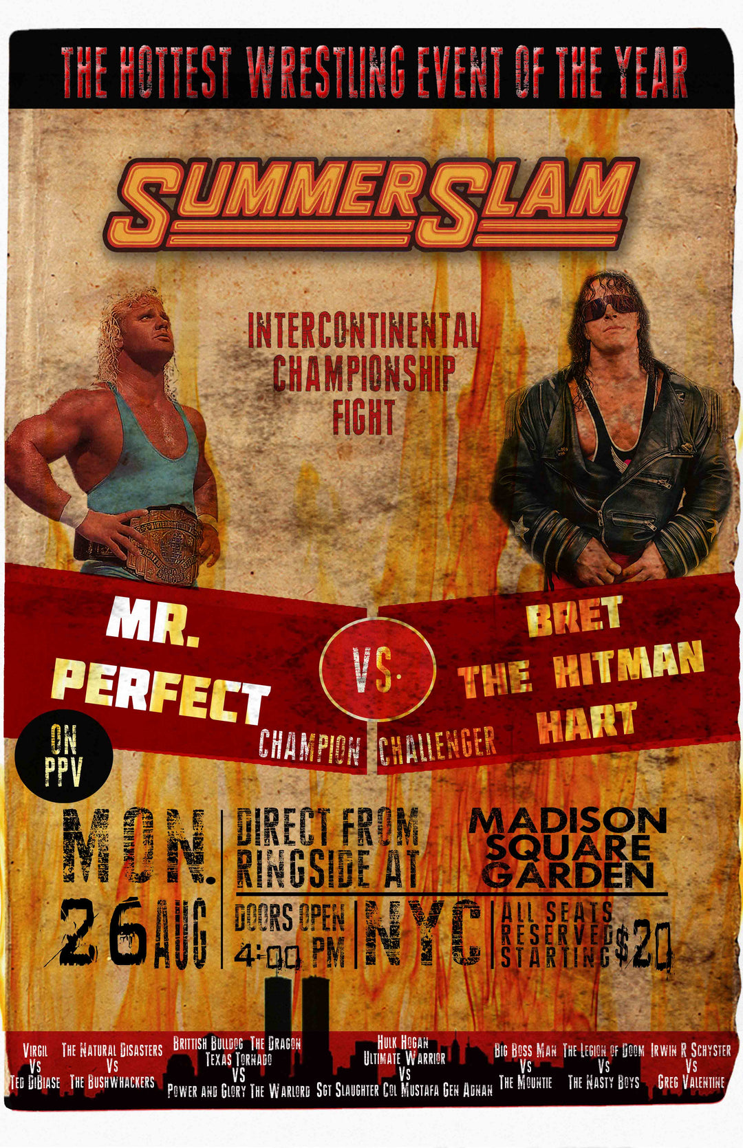 Mr. Perfect Vs Bret The Hitman Hart SummerSlam 1991 Wrestling Poster