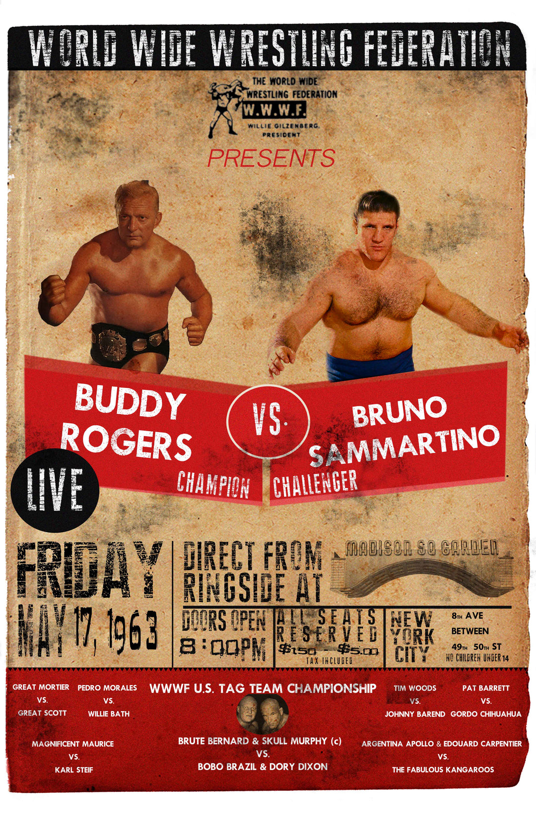 Bruno Sammartino Vs Buddy Rogers Vintage Wrestling Poster